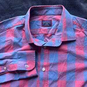 UNTUCKit Slim Fit Check Button Shirt Large Pink Blue Cotton Mens